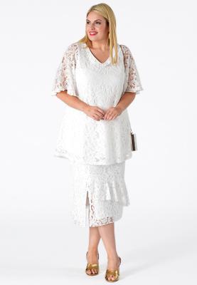 Yoek Skirt ruffled | Wit | Maat XXL