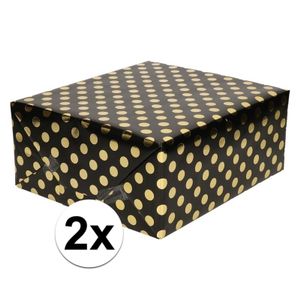 2x Zwart folie inpakpapier/cadeaupapier gouden stip 200 x 70 cm   -