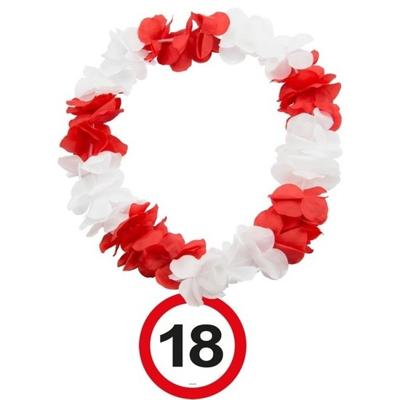 Verjaardag bloemenkrans - 18 Jaar - verkeersbord - rood / wit - feest bloemenslinger