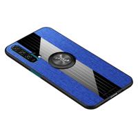 Voor Huawei Honor 20 Pro XINLI stiksels doek Textue schokbestendig TPU beschermhoes met ring houder (blauw)
