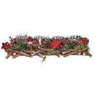 Kerst thema kaarsenhouder zilver ornament red/green nature 40 x 16 x 8 cm
