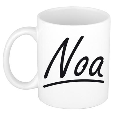 Noa Naam koffiemok - beker - met sierlijke letters - wit - 300 ml - Cadeau - Heren