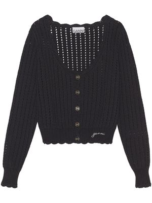 GANNI cardigan crop à détails d'œillets - Noir