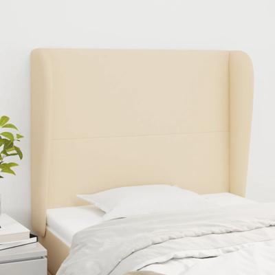 Hoofdbord met randen 83x23x118/128 cm stof crèmekleurig
