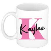 Naam mok Kaylee - roze - wit - keramiek - 300 ml - verjaardag/cadeau beker