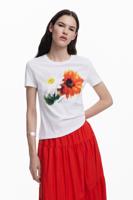 T-shirt met wazige bloemen - WHITE - XL T-shirt met wazige bloemen - WHITE - XL