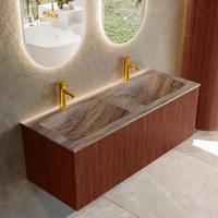 Badmeubel Mondiaz Kurve-Dlux | 120 cm | Meubelkleur Ruby | Wastafelkleur Oza | Solid surface | Wasbak beide zijden spoelbak | 2 kraangaten