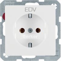Berker Q.1 stopcontact met randaarde en opdruk 'EDV' in zwart enkel polarwit