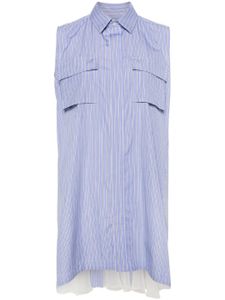 sacai robe-chemise rayée à design sans manches - Bleu