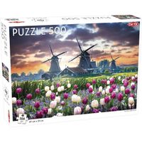 Puzzel Landscape: Old Mills and Tulips Puzzel - thumbnail