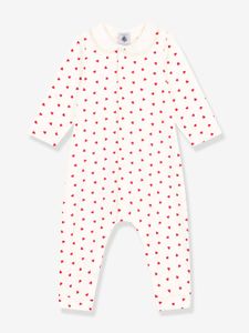 Lange baby-jumpsuit hartjes PETIT BATEAU wit, bedrukt