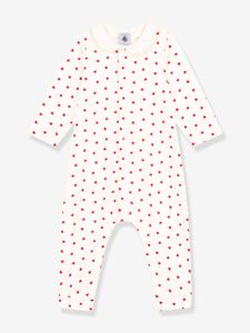 Lange baby-jumpsuit hartjes PETIT BATEAU wit, bedrukt