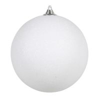 1x Witte grote kerstbal met glitter kunststof 13,5 cm   -