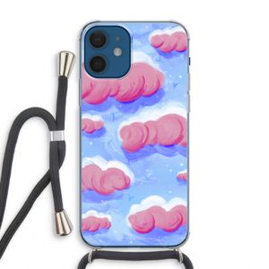 Roze wolken met vogels: iPhone 12 Transparant Hoesje met koord