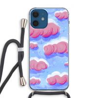 Roze wolken met vogels: iPhone 12 Transparant Hoesje met koord
