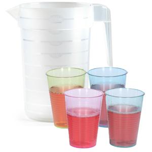 Waterkan/schenkkan met glazen set - kunststof/onbreekbaar - karaf 2 liter/12x glazen - bpa vrij