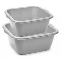 Plasticforte afwasteilen set - afwasbak - kunststof - 15 en 20 liter - grijs - huishoud emmers