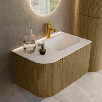 Badmeubel Mondiaz Kurve | 75 cm cm | Meubelkleur Dusk | Wastafelkleur Talc | Solid surface | Wasbak rechter zijde spoelbak | 1 kraangat