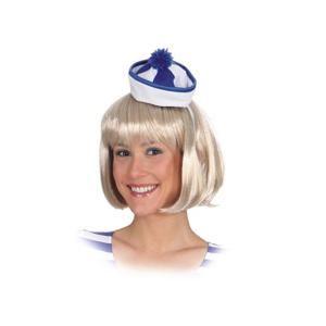 Mini matrozen/zeeman hoedje - blauw/wit - op haarband - Carnaval verkleed accessoires