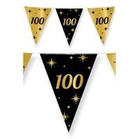Leeftijd verjaardag feest vlaggetjes 100 jaar geworden zwart/goud 10 meter   -