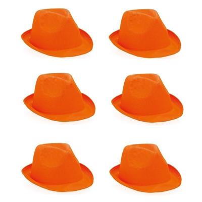 Verkleed trilby hoedje - 6x - oranje - polyester - volwassenen - Carnaval feest hoed