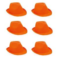 Verkleed trilby hoedje - 6x - oranje - polyester - volwassenen - Carnaval feest hoed