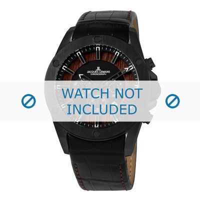 Jacques Lemans horlogeband 1-1690B Leder Zwart + bruin stiksel