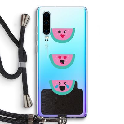 Smiley watermeloen: Huawei P30 Transparant Hoesje met koord