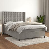 Boxspring met matras fluweel lichtgrijs 140x200 cm
