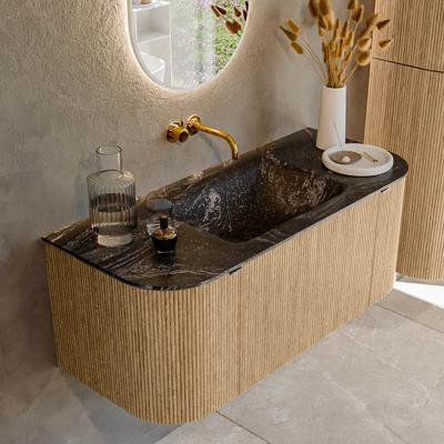Badmeubel Mondiaz Kurve-Dlux | 110 cm | Meubelkleur Oak | Wastafelkleur Lava | Solid surface | Midden spoelbak | Zonder kraangat(en)