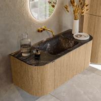 Badmeubel Mondiaz Kurve-Dlux | 110 cm | Meubelkleur Oak | Wastafelkleur Lava | Solid surface | Midden spoelbak | Zonder kraangat(en)
