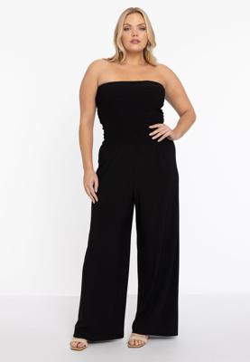 Yoek Jumpsuit smocked strapless | Zwart | Maat 50/52