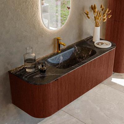 Badmeubel Mondiaz Kurve-Dlux | 140 cm cm | Meubelkleur Ruby | Wastafelkleur Lava | Solid surface | Wasbak midden spoelbak | 1 kraangat