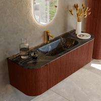 Badmeubel Mondiaz Kurve-Dlux | 140 cm cm | Meubelkleur Ruby | Wastafelkleur Lava | Solid surface | Wasbak midden spoelbak | 1 kraangat