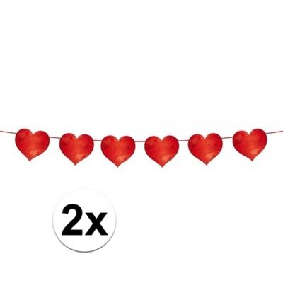 Slinger rode hartjes - 2x - 6 meter - Valentijn decoratie - bruiloft versiering - Valentijnsdag