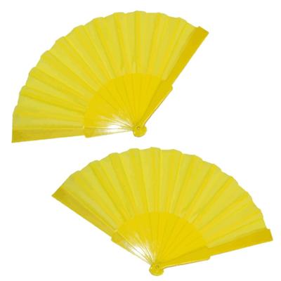 Handwaaier/spaanse waaier - 2x stuks - geel - polyester - Verkoeling in de zomer - 41 x 22 cm
