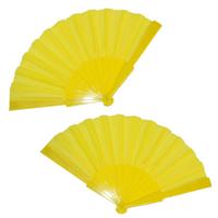 Handwaaier/spaanse waaier - 2x stuks - geel - polyester - Verkoeling in de zomer - 41 x 22 cm