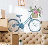 Muursticker fiets bloemen mand - thumbnail