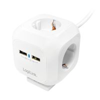 LogiLink LPS227 Wit wandcontactdoos 2x usb 4 stopcontacten - thumbnail