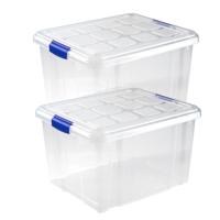 Plasticforte Opslagbakken met deksel - 2x stuks - 25 liter - 42 x 36 x 25 cm - Organizers - transpar