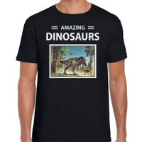 T-rex dinosaurus t-shirt met dieren foto amazing dinosaurs zwart voor heren - thumbnail