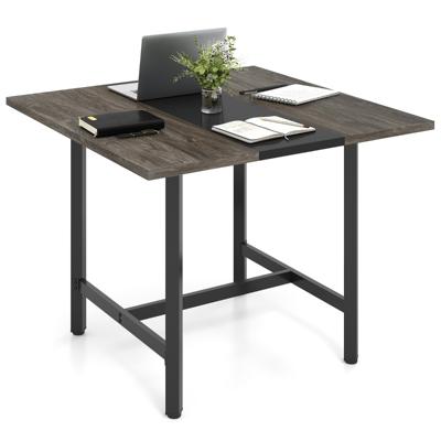 100 cm Vierkante Vergadertafel Vergadertafel met Versterkt Tafelblad en Robuust Metalen Onderstel-Grijs