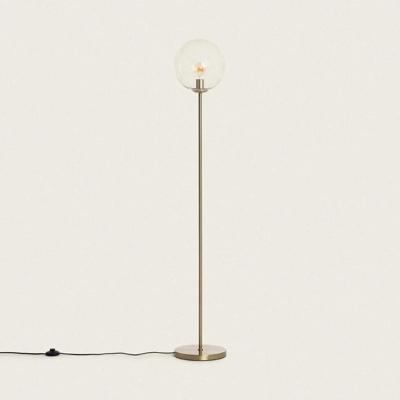 Staande vloerlamp goud met glazen kap E27 fitting en vloerschakelaar &apos;Gesina&apos; 151 cm