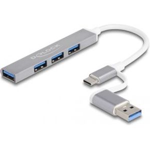 DeLOCK 64214 interface hub USB 3.2 Gen 1 (3.1 Gen 1) Type-A + Type-C 5000 Mbit/s Zilver