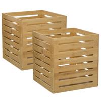 Fruitkisten opslagbox - 2x - open structuur - lichtbruin - hout - L31 x B31 x H31 cm