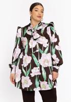 Yoek Satijnen blouse FIORITO | Bruin | Maat 58/60