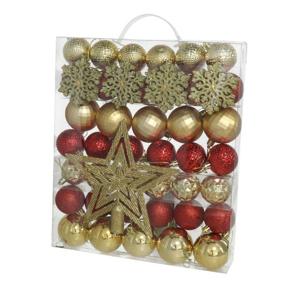 Kerstballen set - met ster piek - 57-delig - 4-5 cm - kunststof - rood/goud