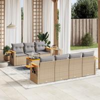 8-delige Loungeset met kussens poly rattan beige