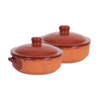 Ovenschaal/braadpan - 2x - met deksel - Salamanca - 24 cm - 4 liter - steen