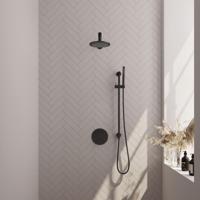 Brauer Black Edition Thermostatische Regendoucheset Inbouw - Hoofddouche 20 cm - Rechte Wandarm - 3 Weg - Handdouche Rond - Doucheslang - Geintegreerde Glijstang - Mat Zwart